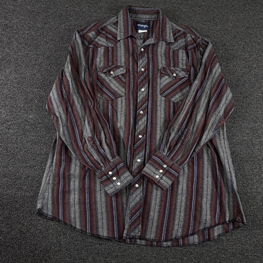 Wrangler Shirt Mens 2XT 75098AS Burgundy Striped Western Snap Tall EUC
